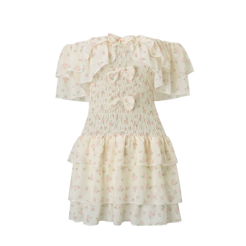 Yellow Floral Ruffled Off-shoulder Dress