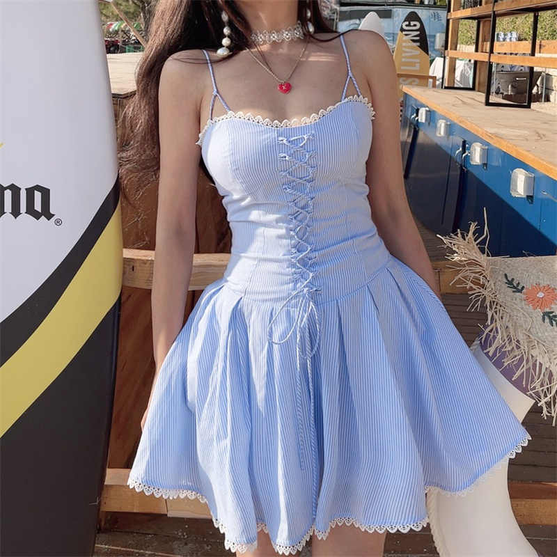 French Retro Lace Strap Dress