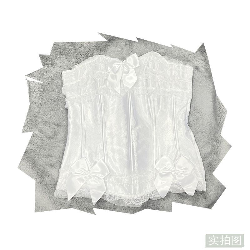 Vintage Lace Bow Herringbone Corset Bodysuit