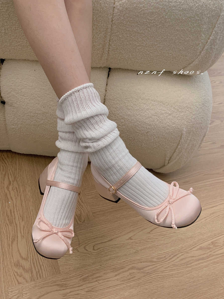 Ballet Satin Thick Heel Shoes