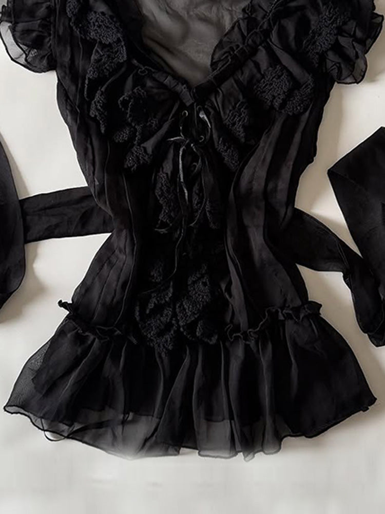 retro black lace shirt
