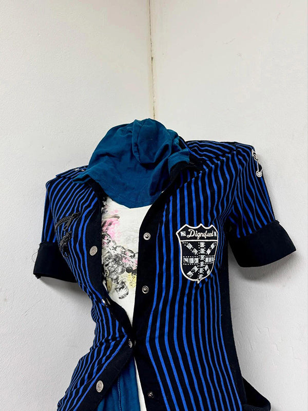retro blue striped shirt