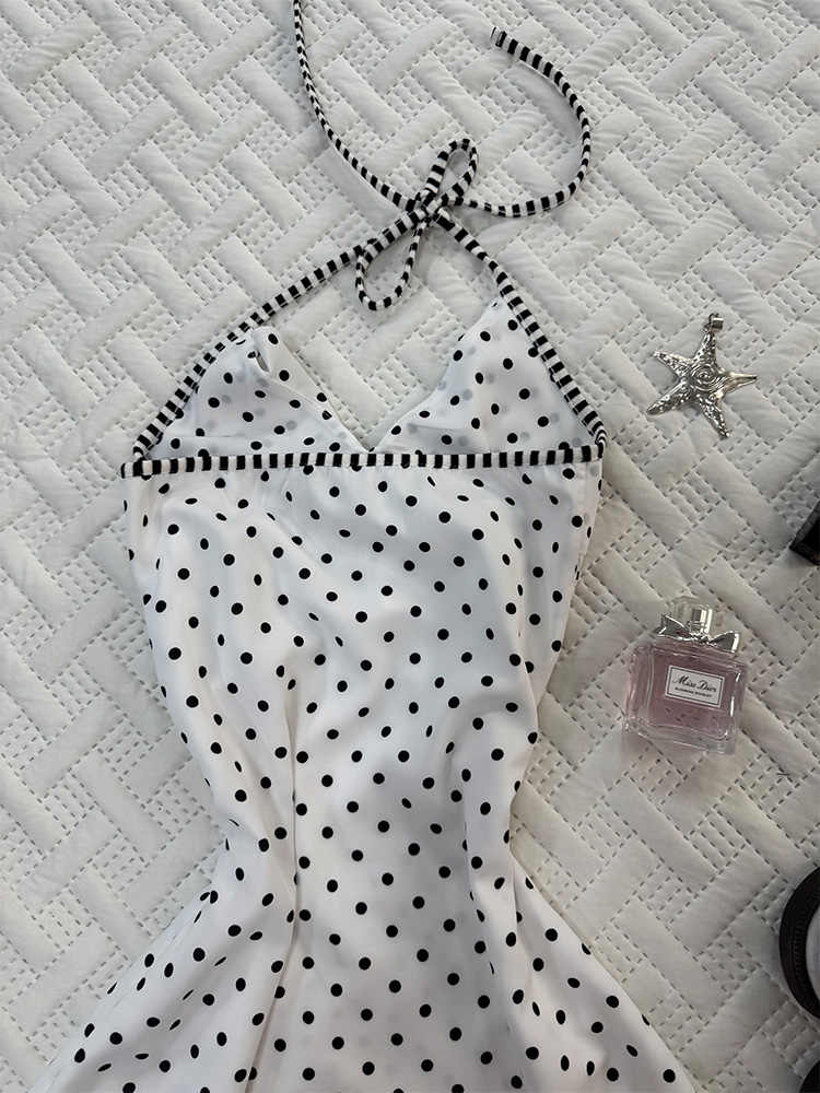 French White Polka Dot Dress
