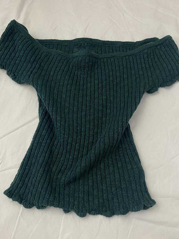 Green Off-shoulder Knit Top