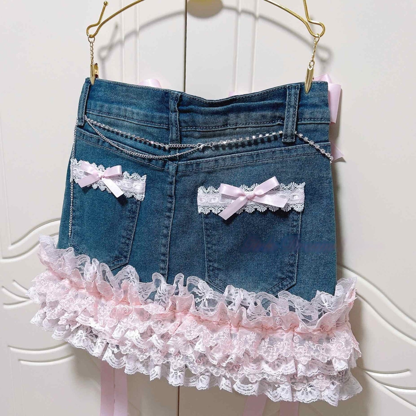Coquette Lace Bow Dollete Denim Skirt