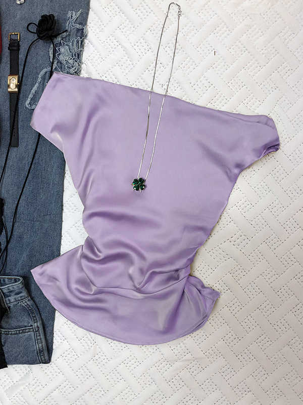 Satin Slanted Shoulder Top