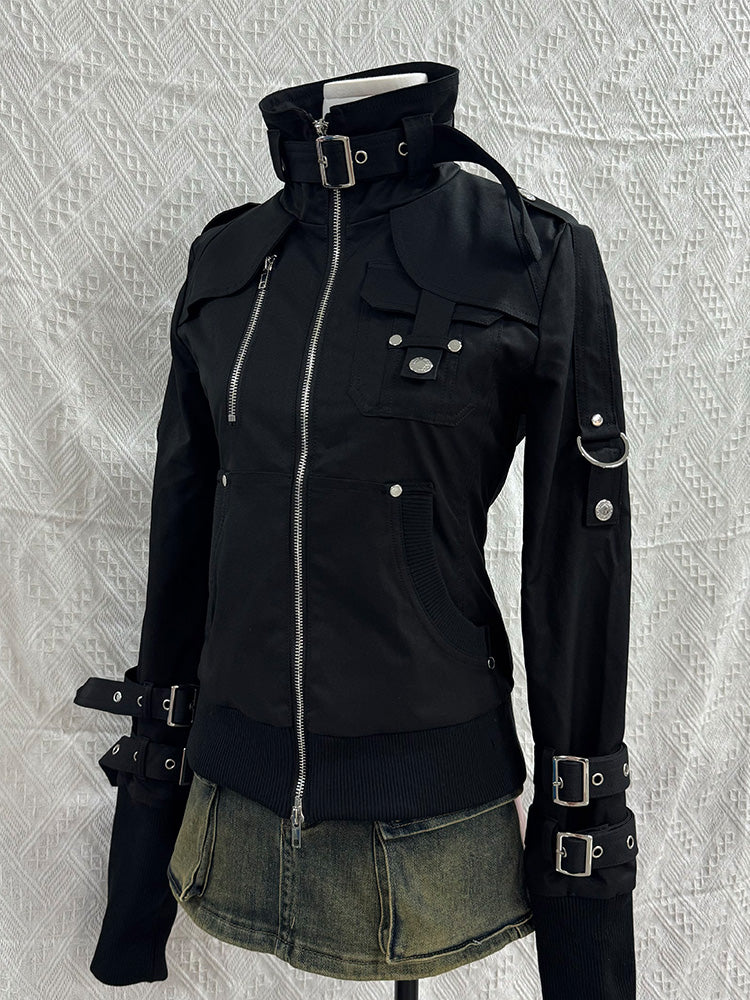 retro buckles black jacket