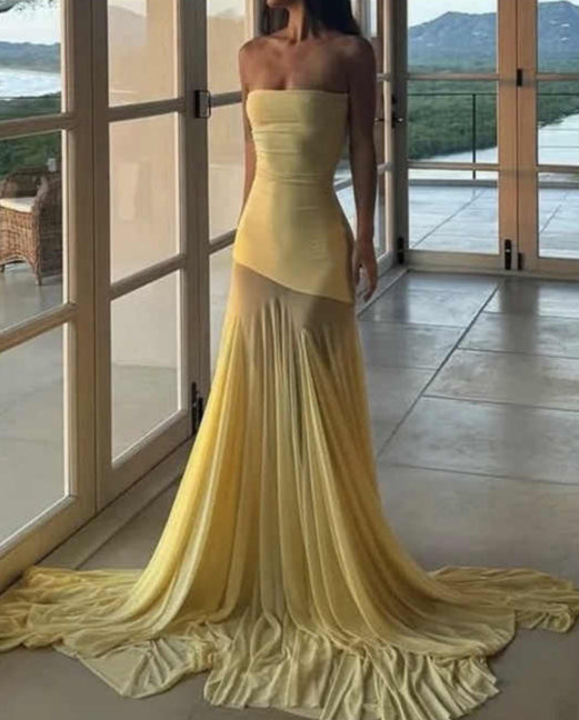 Bright Cream Yellow Mesh Dress