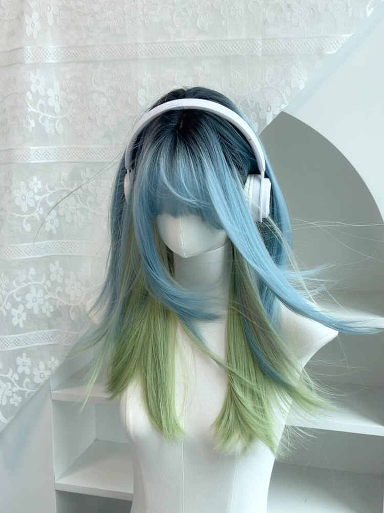 Mint Blue Gradient Green Wig