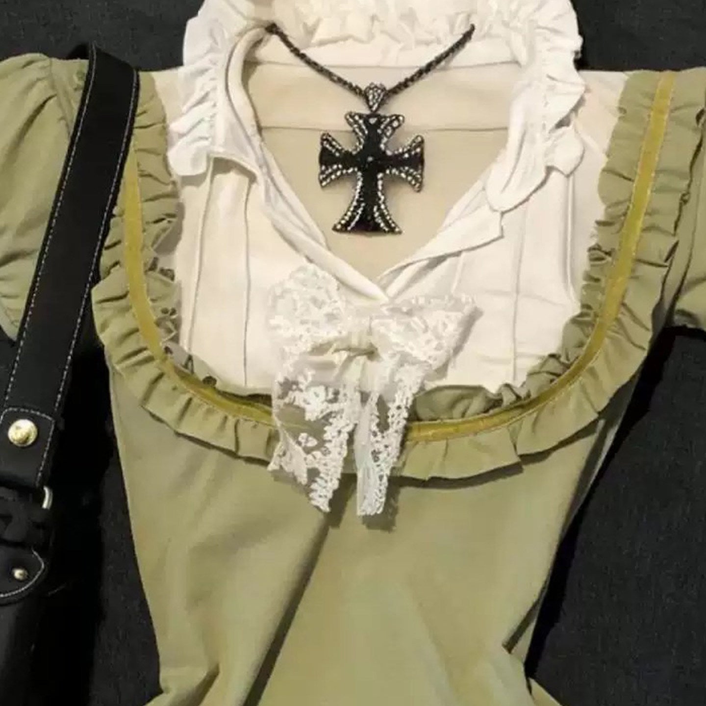 y2k vintage ruffle green shirt
