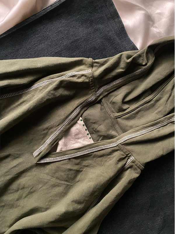 green fake two-piece hoodie long-sleeved Top