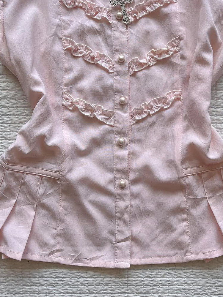 Pink Retro Sweet Lace Shirt