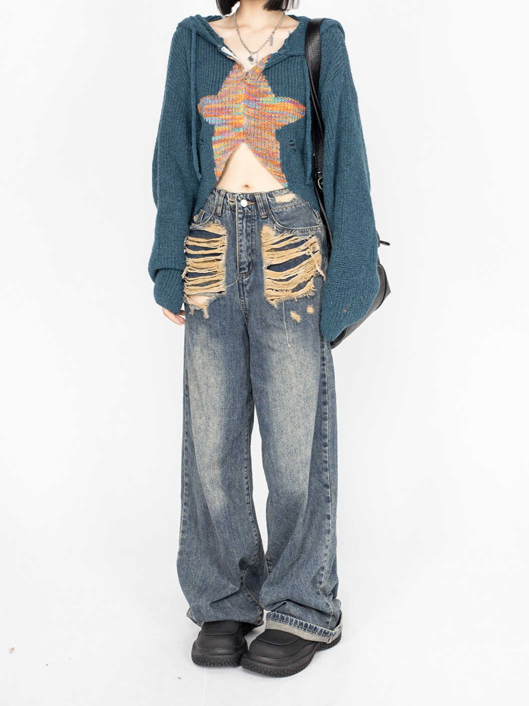 Y2K Star Navy Knit Cardigan