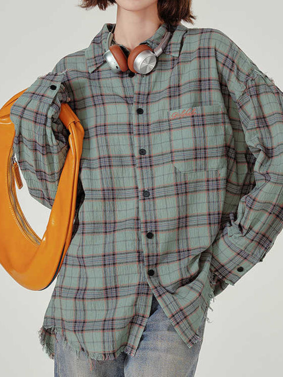 Fairy Grunge Green Plaid Shirt