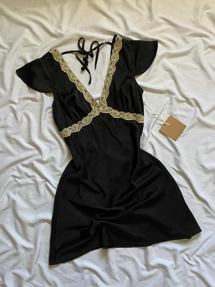 Vintage Lace Satin V-neck Dress
