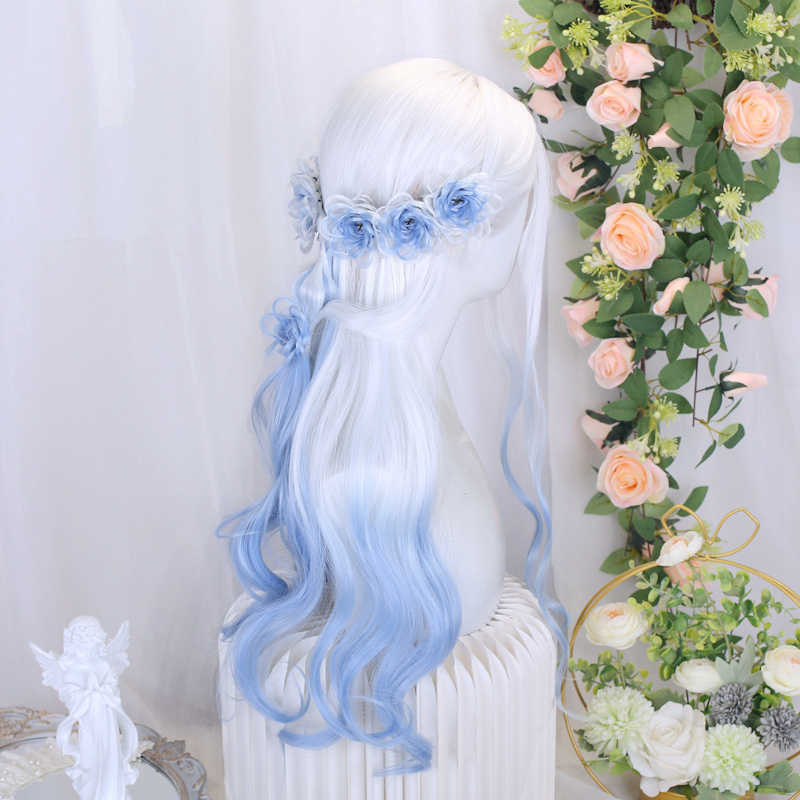 White&Blue Gradient Curly Wig