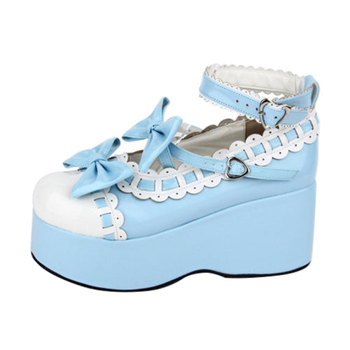 Pink Lace Bowknot Sweet Lolita Platform Shoes