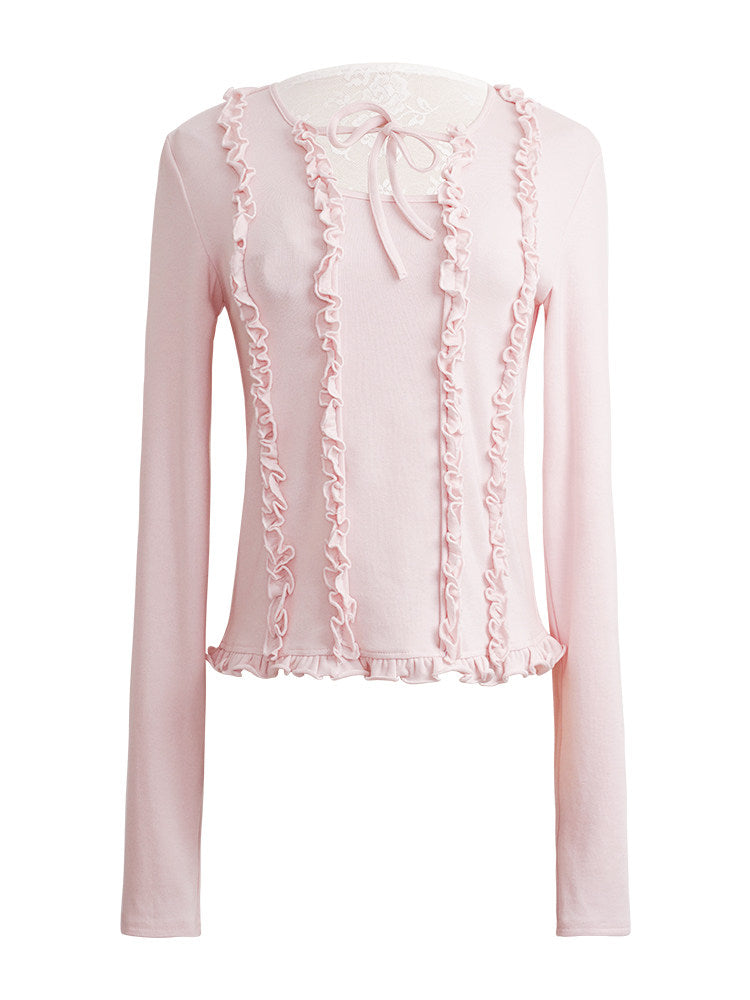 lace back bow long-sleeved top
