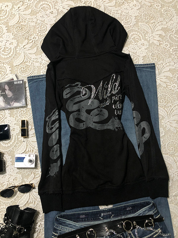 black double zipper hooded jacket