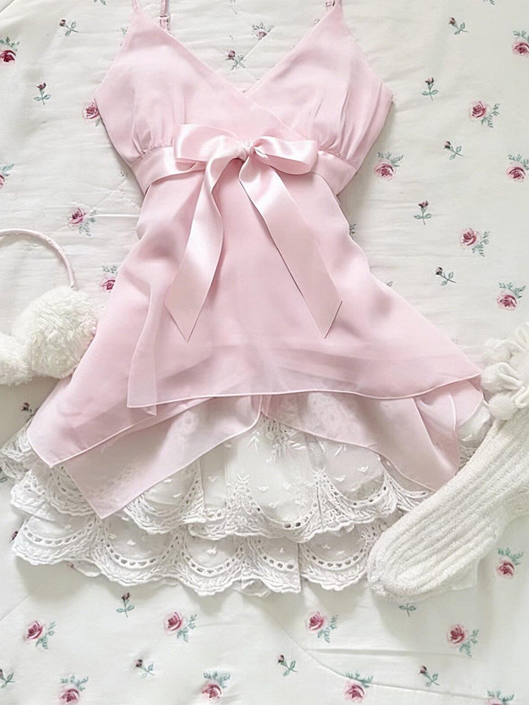 pink bow mesh dress
