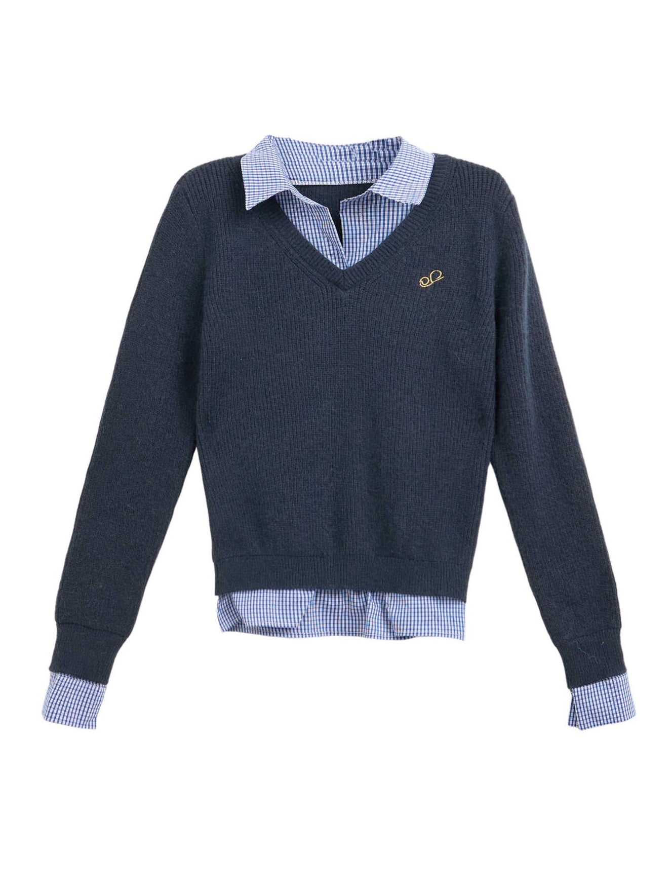 Preppy Navy Polo Collar Sweater