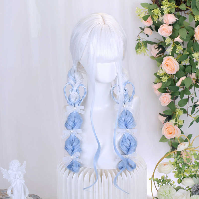 White&Blue Gradient Curly Wig