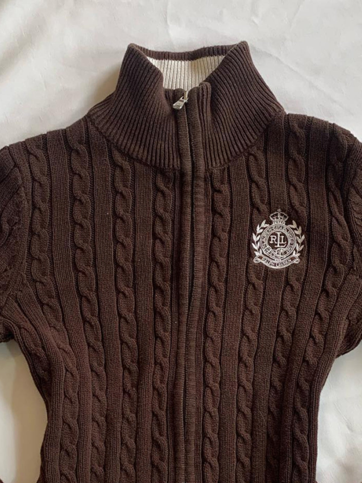 retro Brown Stand Collar Twist Sweater Jacket