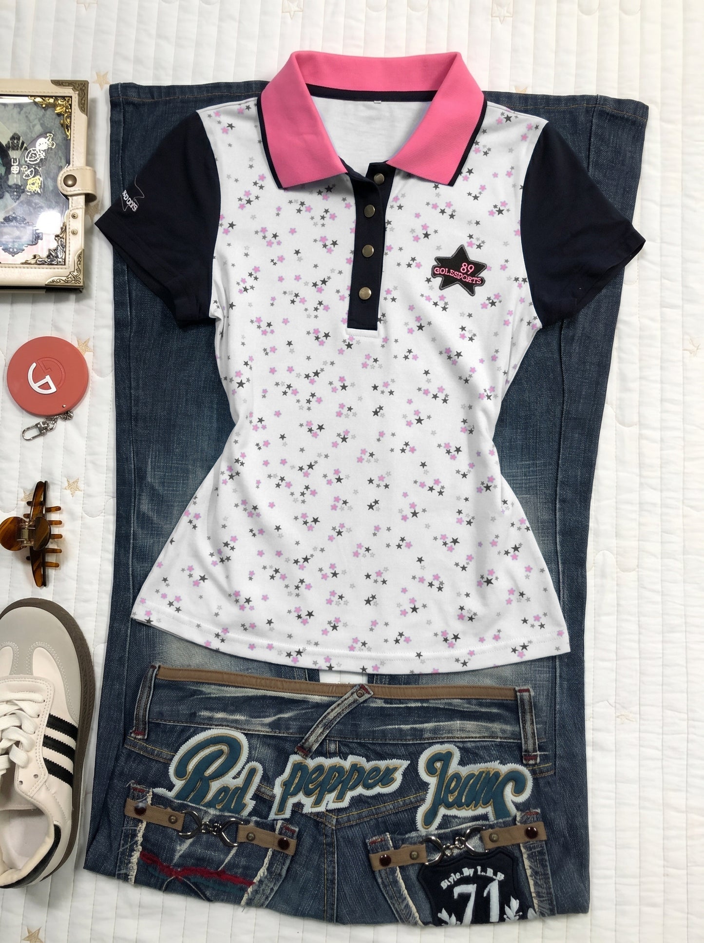 stars printed vintage polo shirt