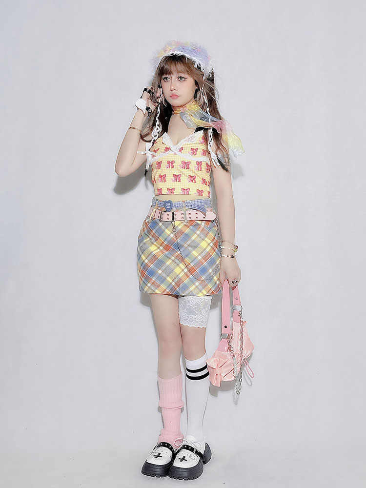 Y2K Plaid Cover Hip Skirt