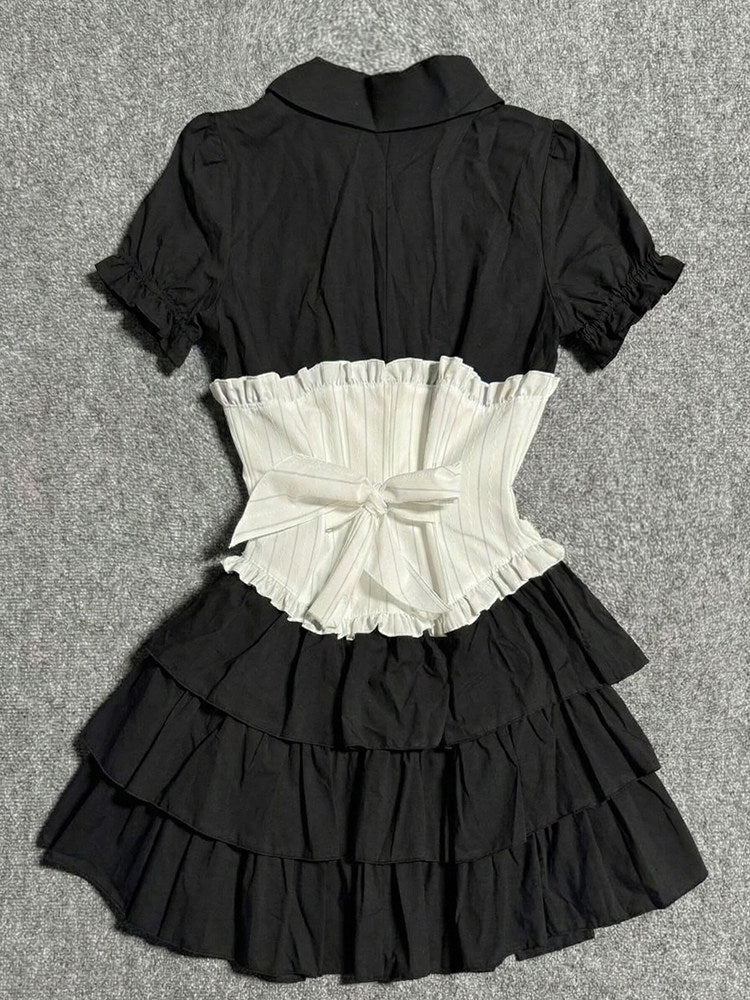 balck&white shirt corset dress