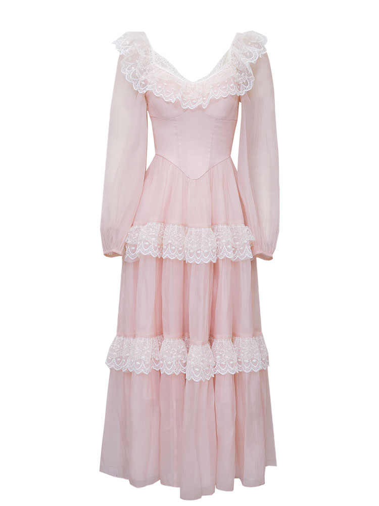 French Lace Puff-sleeved Dress