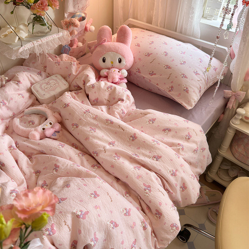 Lovely Melody washed cotton bed sheet set of four