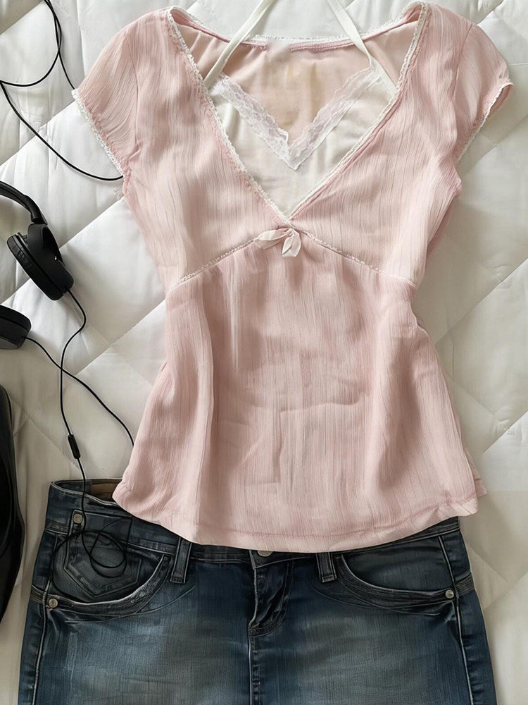 v-neck coquette bow shirt