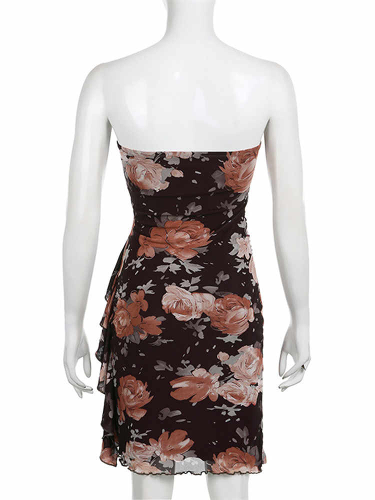 Fairy Grunge Brown Floral Mesh Dress