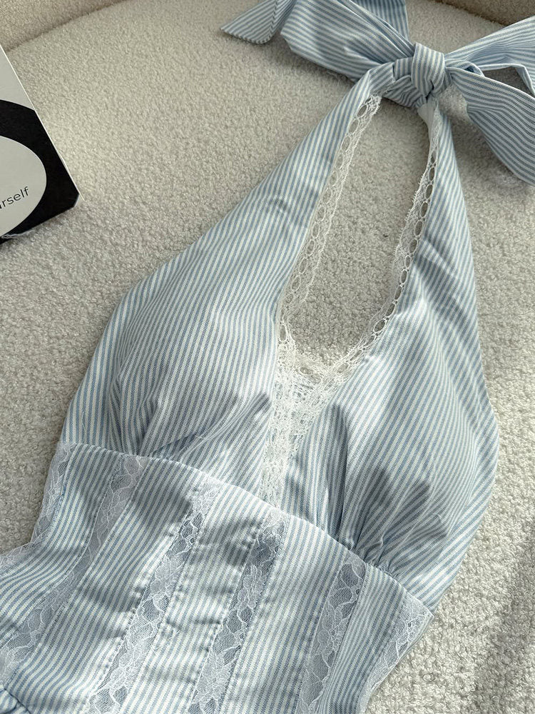 retro halter-neck corset maxi dress