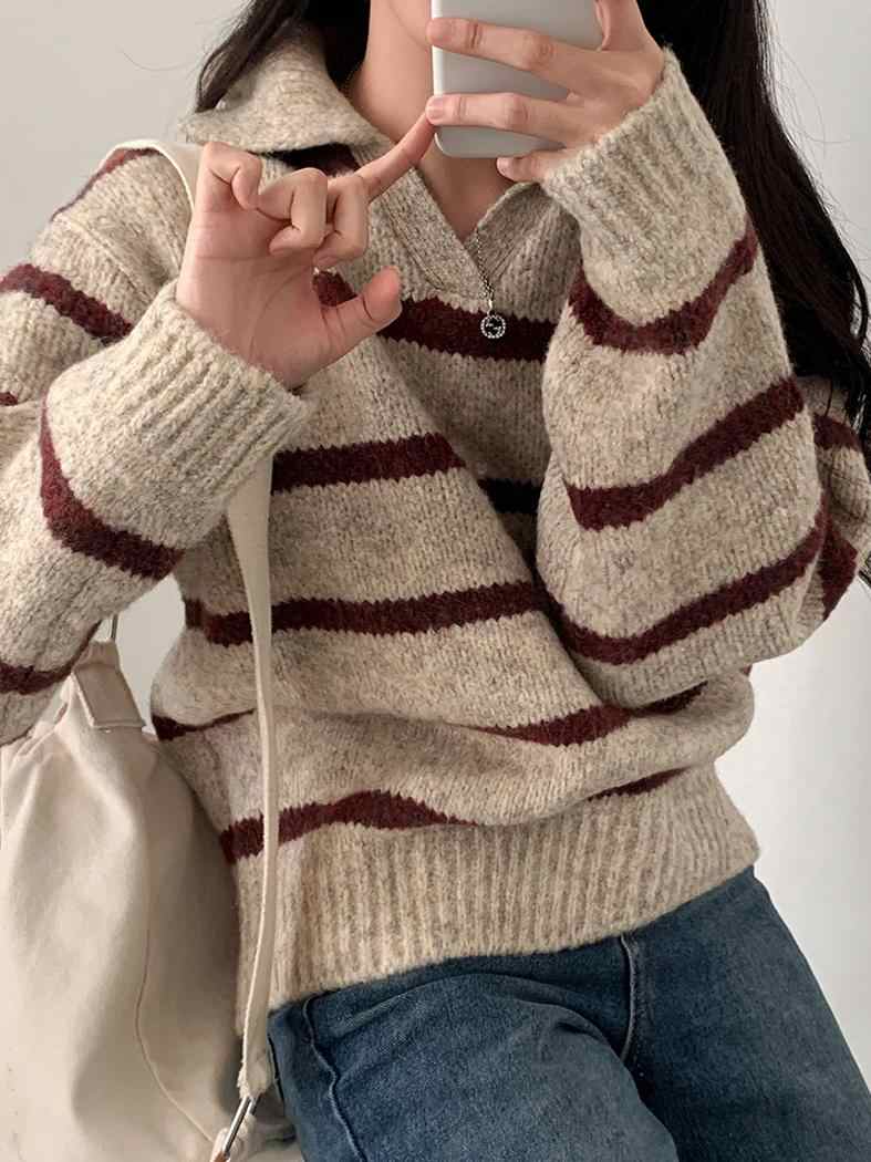 Preppy Striped V-neck Sweater