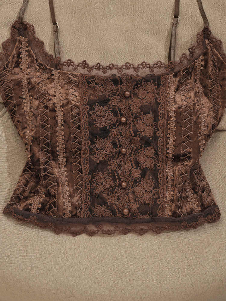 Brown Lace Retro Tank Top