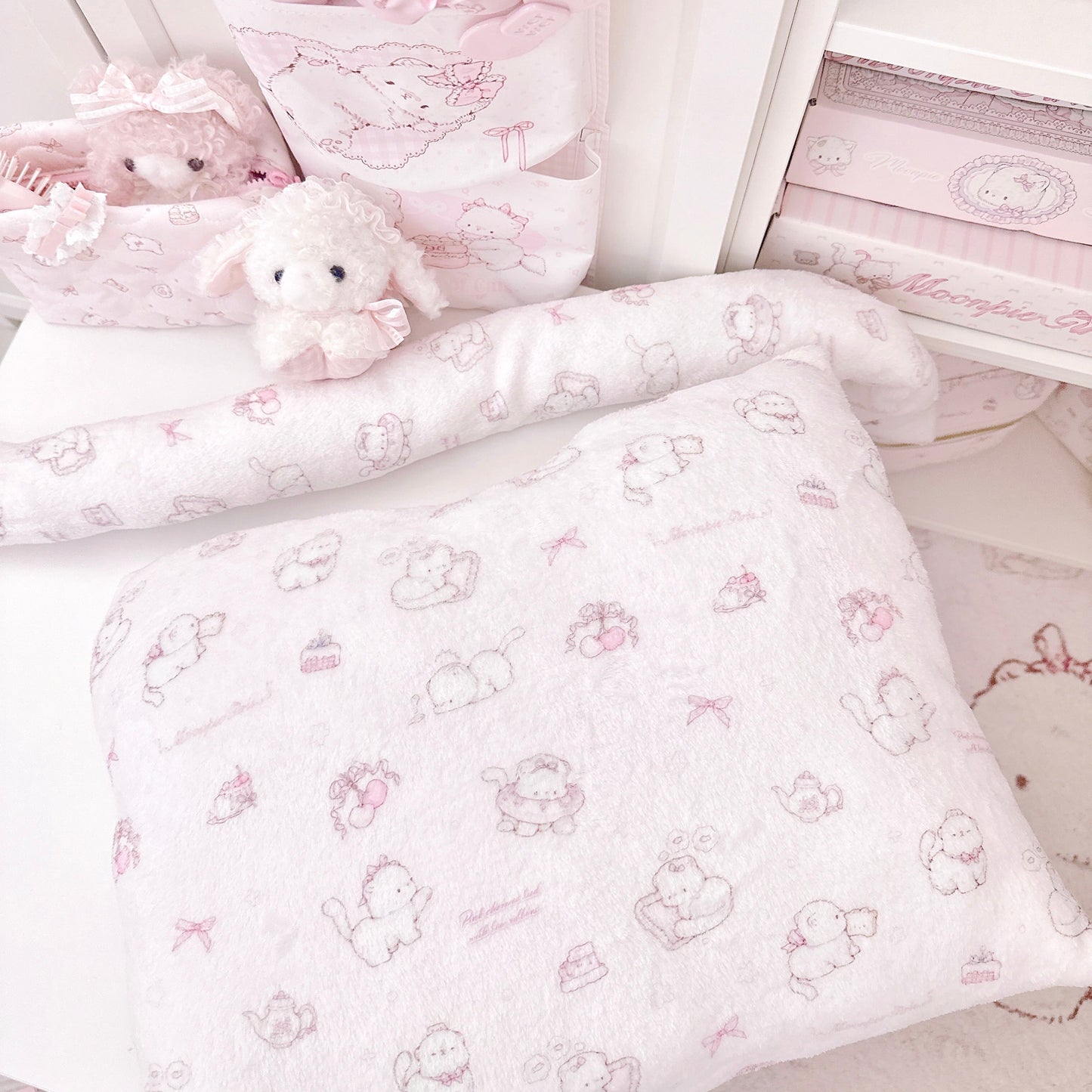 pink cat velvet bow pillow