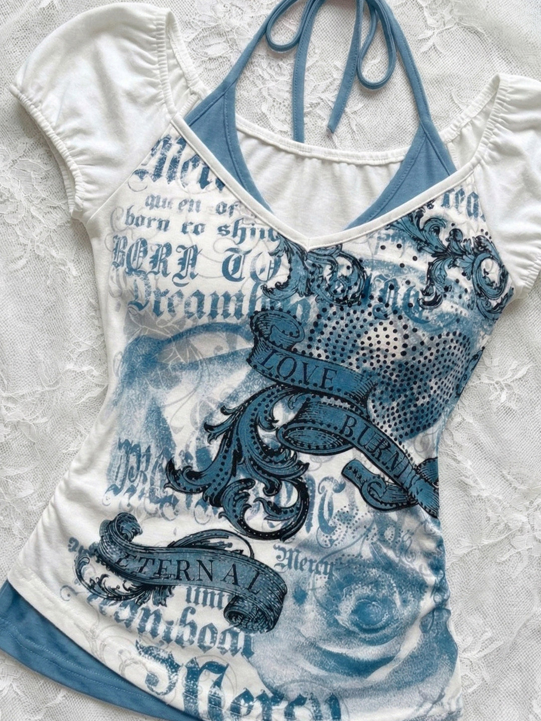 vintage print halter top shirt