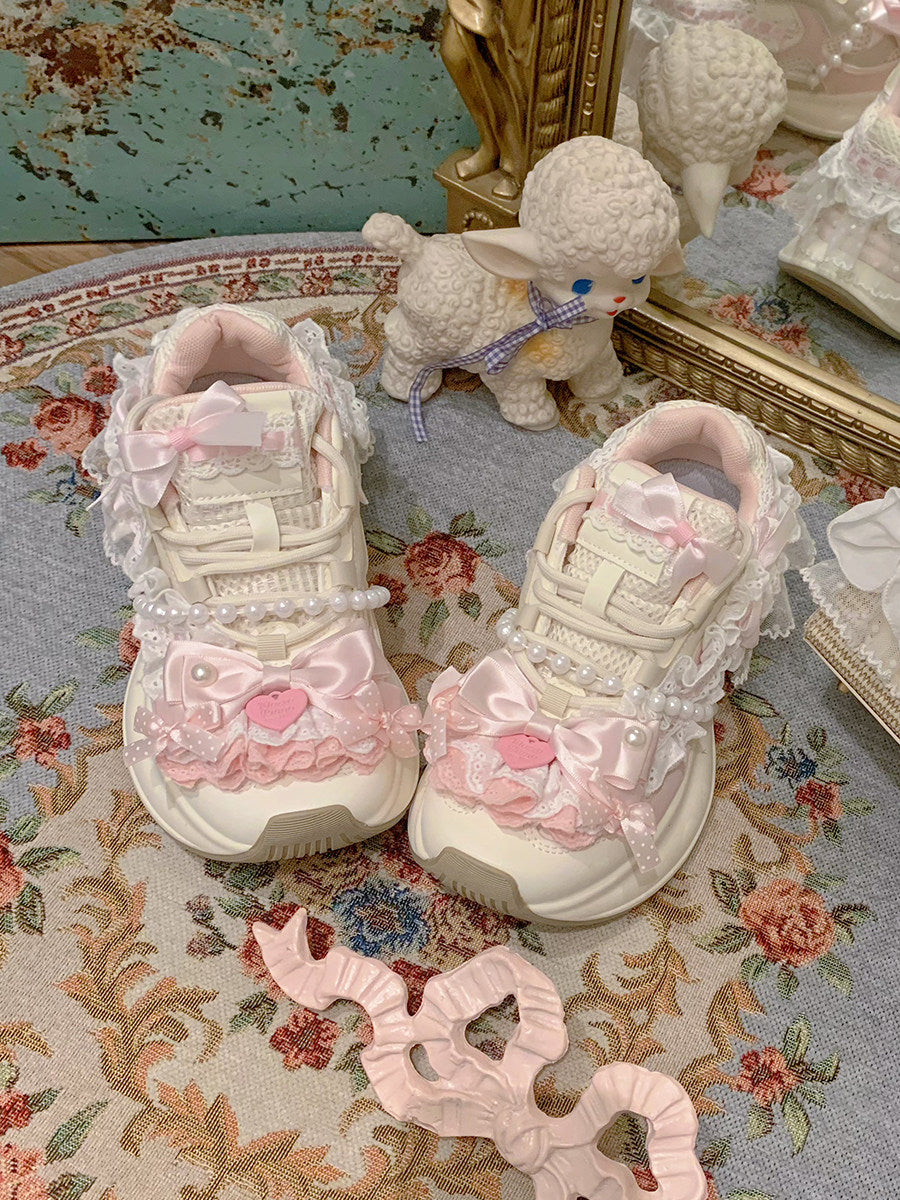 pink lace kawaii platform sneakers