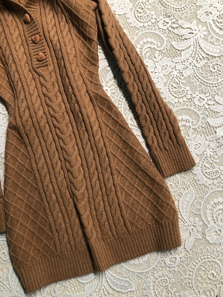 retro brown knitted dress