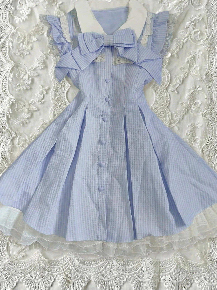 retro blue striped dress