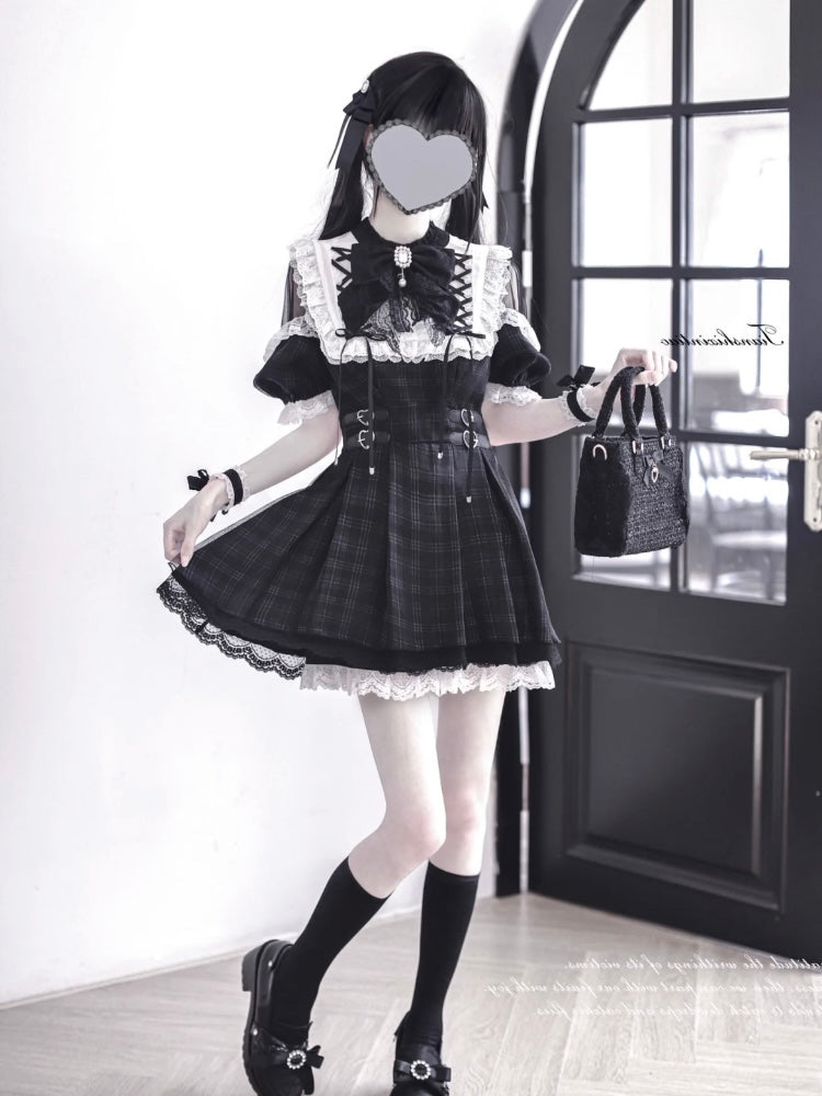 Landmine Short-sleeved Lace Bow Dress