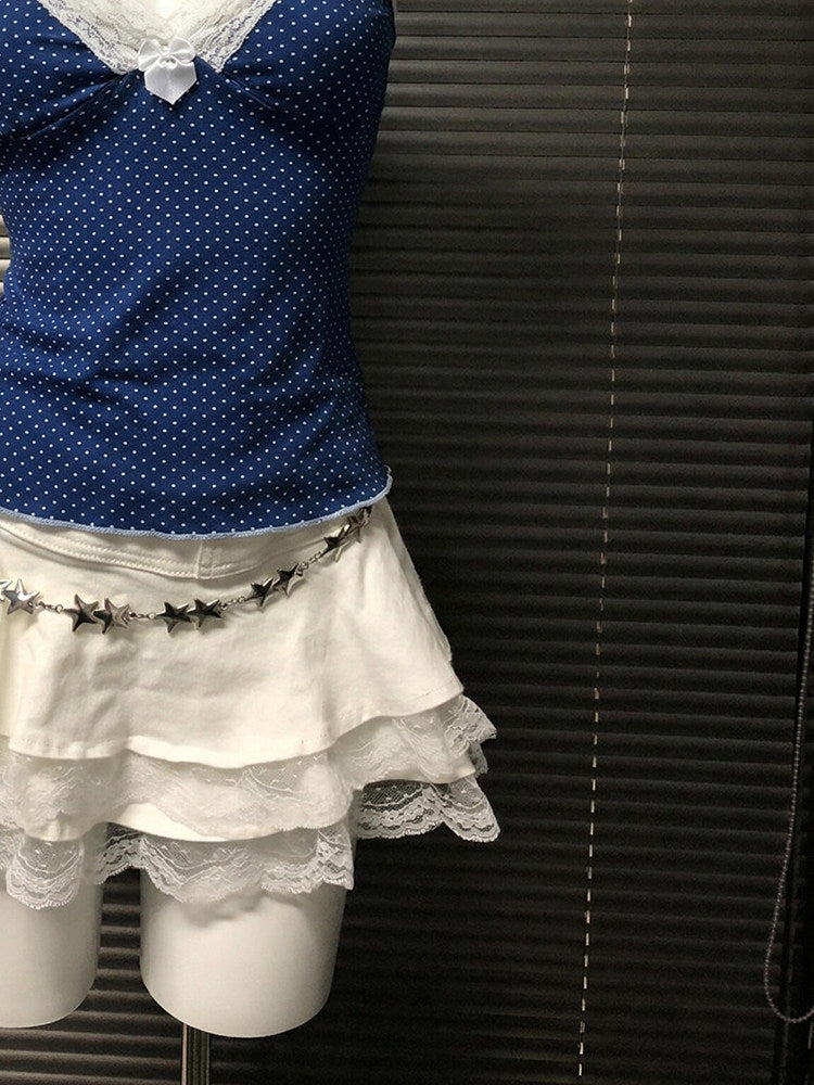 blue lace bow tank top