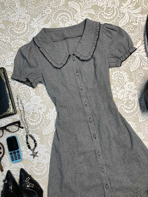 Retro Gray Doll Collar Dress