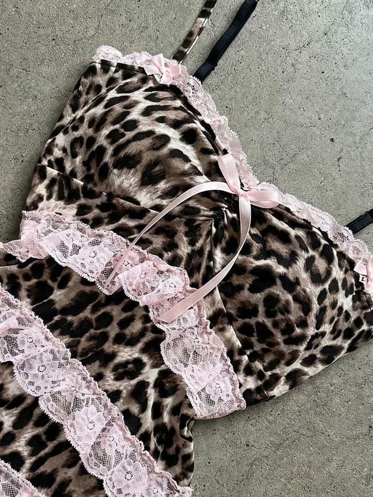 pink lace leopard tank top