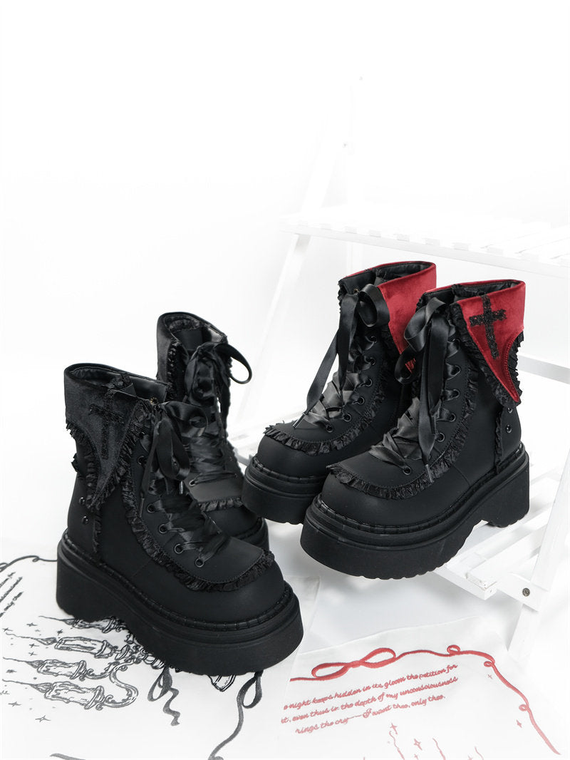 goth ruffled trim kawaii shoes