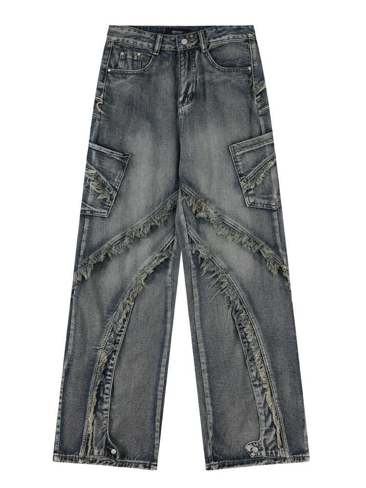 Grunge Splicing Raw Edge Baggy Jeans