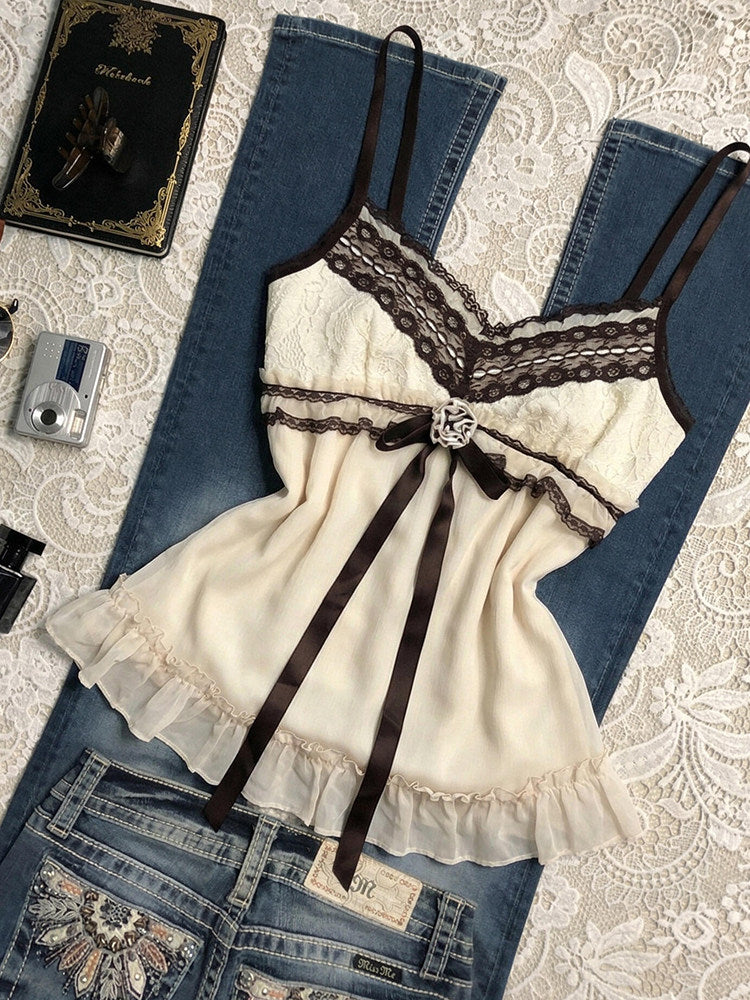 brown bow retro tank top