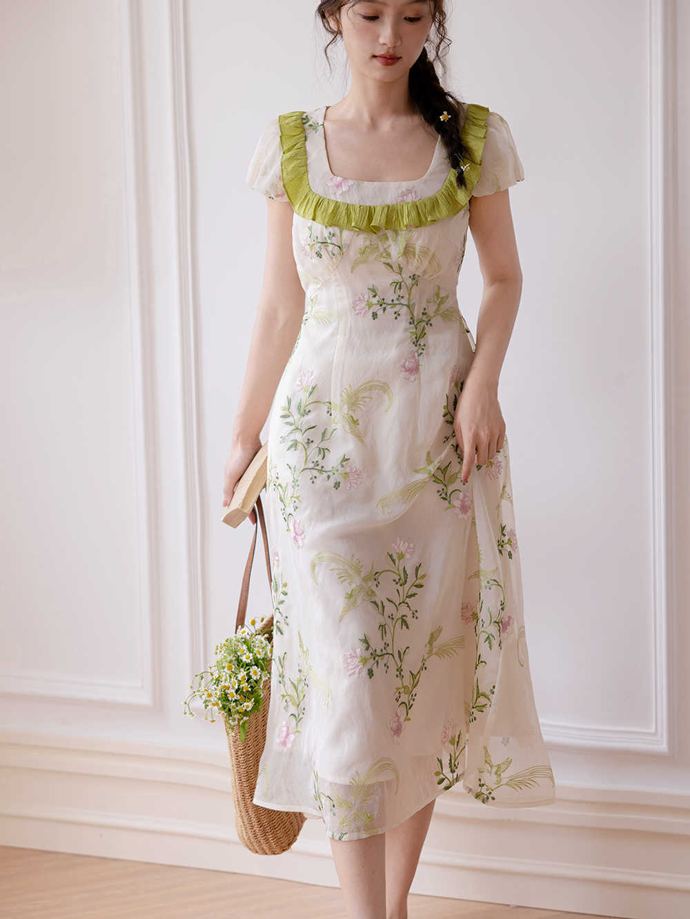 French Retro Floral Short-sleeved Dress